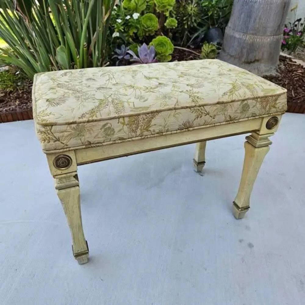 Vintage Floral Tapestry Vanity Bench